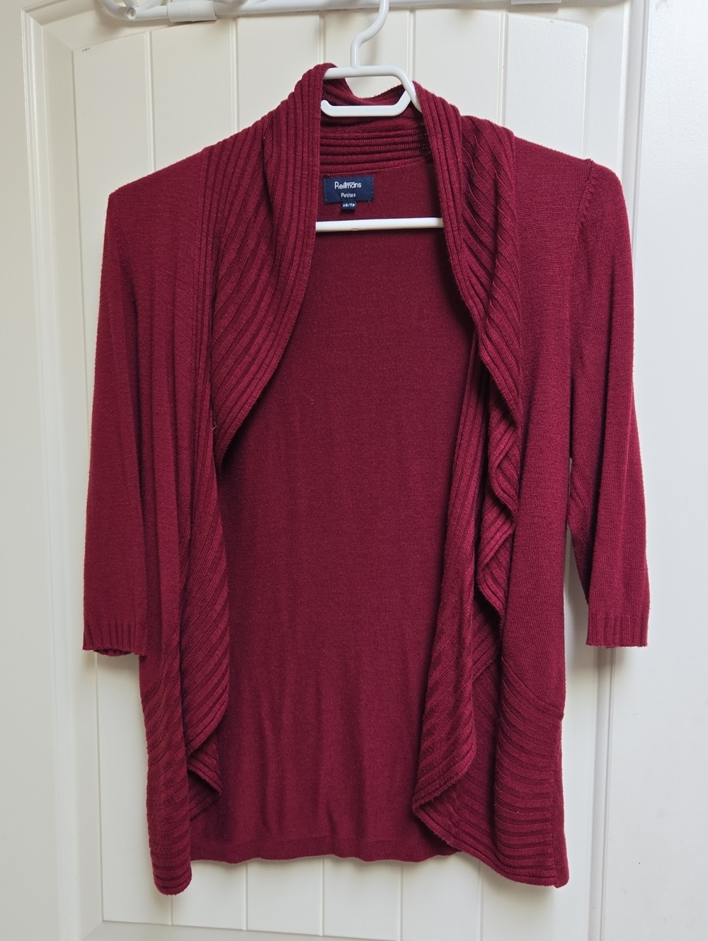 Reitmans Petites Women's Wine Burgundy Ribbed Drape Open-Front Cardigan XS